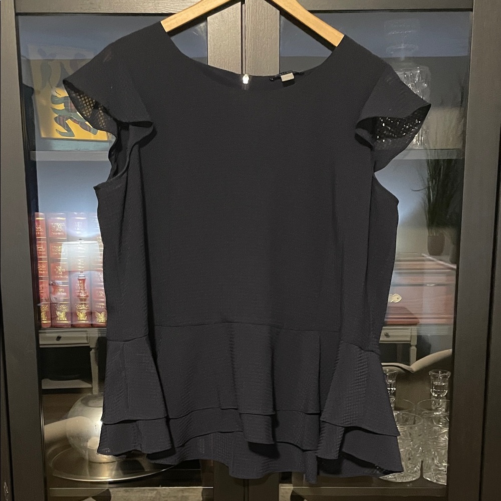 Tommy Hilfiger Navy Ruffle Sleeve Blouse